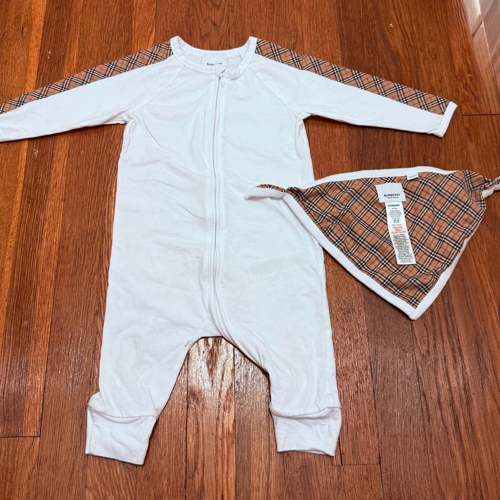 Burberry White One Piece with Tan Plaid Accents